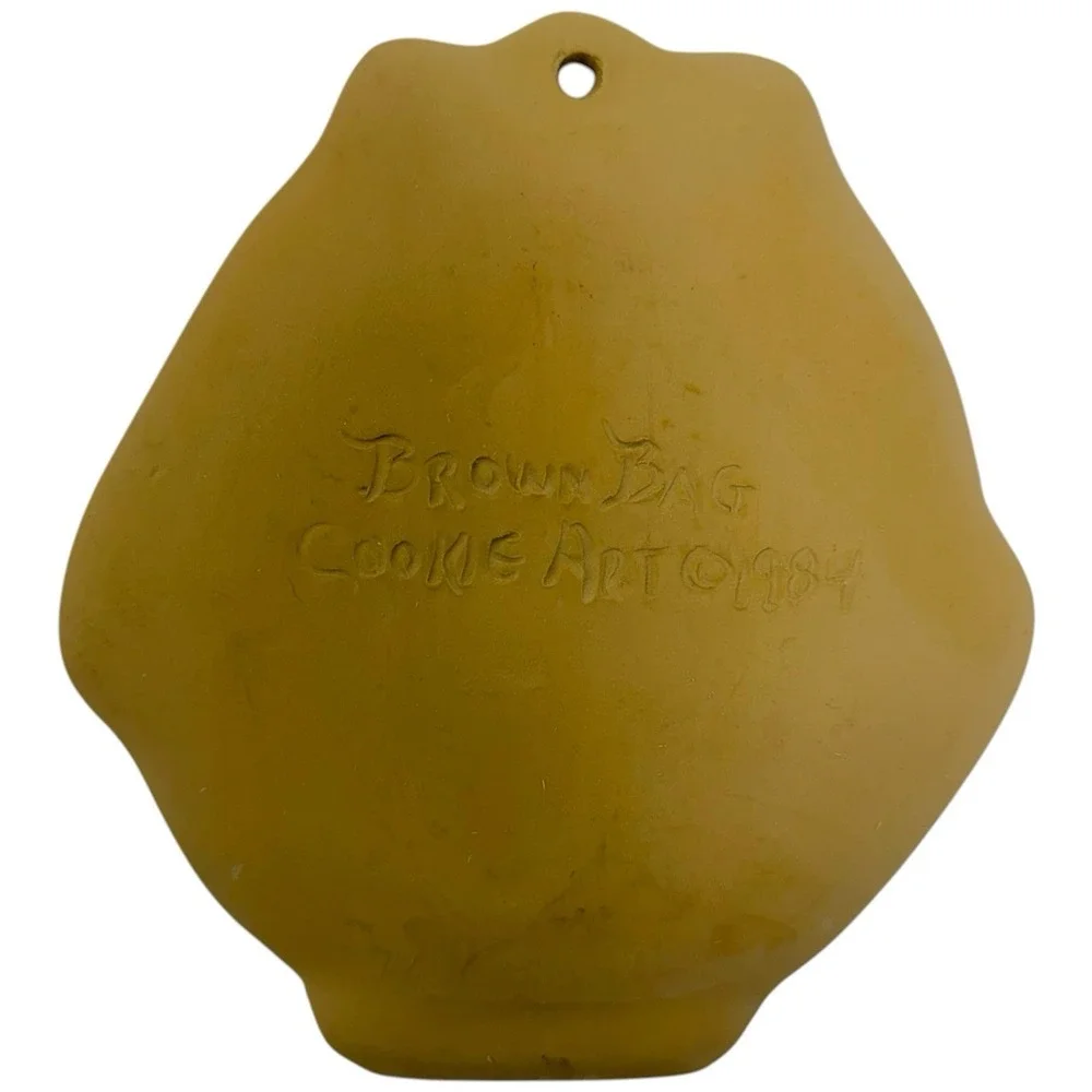Vintage 1984 Brown Bag Cookie Art Stoneware Easter Basket Egg Bird Cookie Stamp